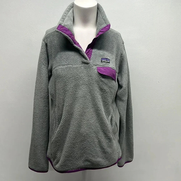 Patagonia Re Tool Snap Down Fleece Sweater Top Gray Purple Womens Size M Medium - Picture 1 of 9
